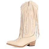 FancyQueen Cowboy Boots for Women Mid Calf Embroidered Cowgirl Boots Western Chunky Heel Pointed Toe country boots for women Pull On