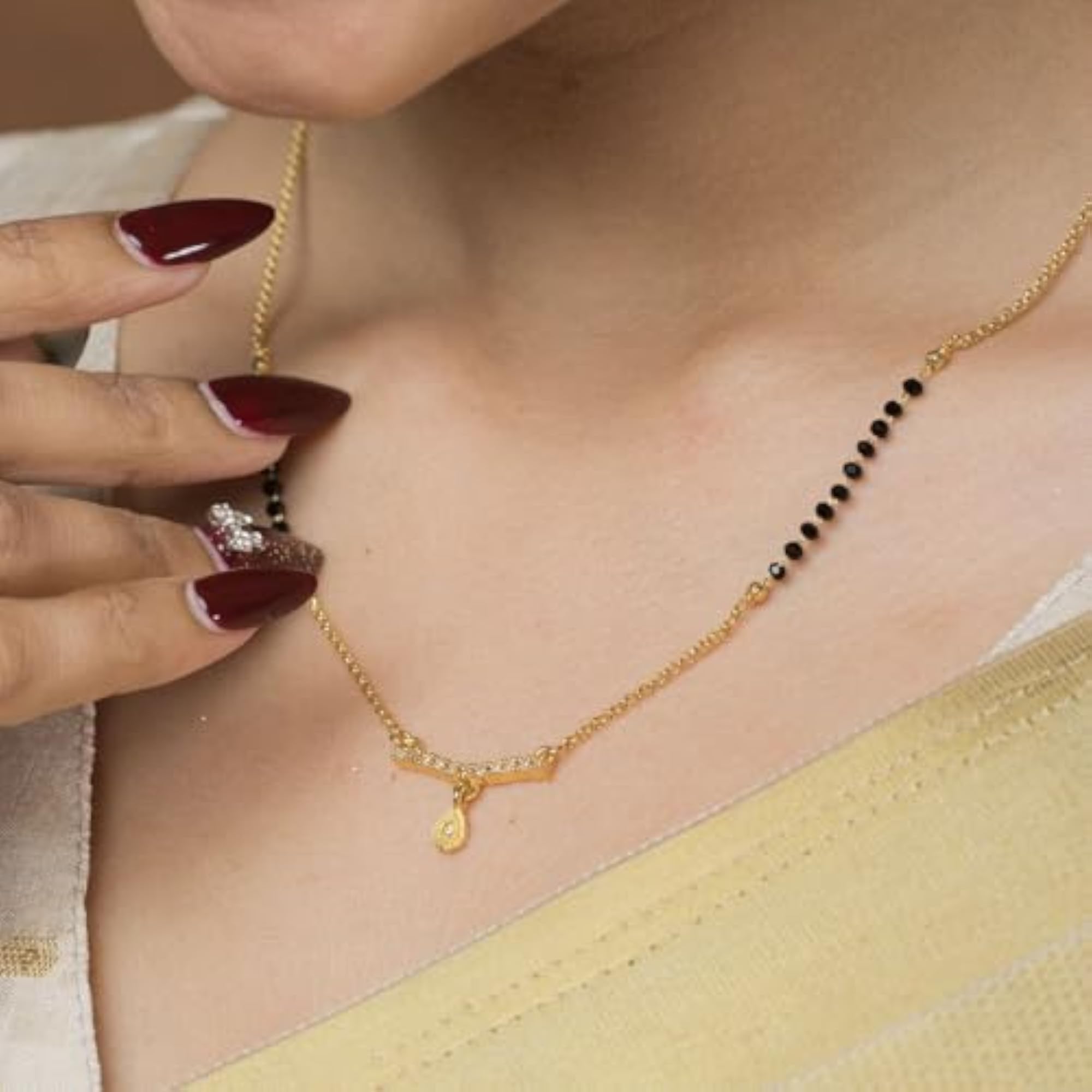 Women's Elegant Gold Plated CZ Pendant Mangalsutra, 18-Inch