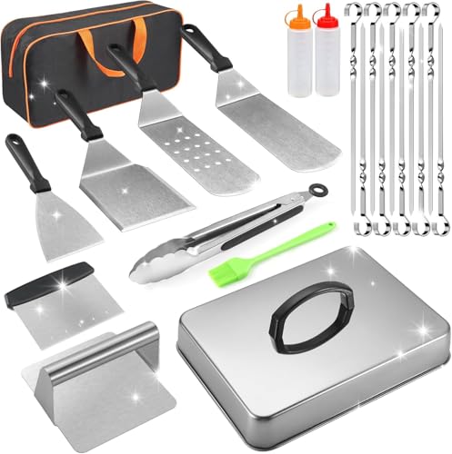 Gutenguy Griddle Accessories Kit, 22PCS Flat Top Grill Accessories Set for Blackstone, bbq Griddle Accessories with Basting Cover, Spatula, Scraper, Burger Press, Tongs, Cleaning Kit