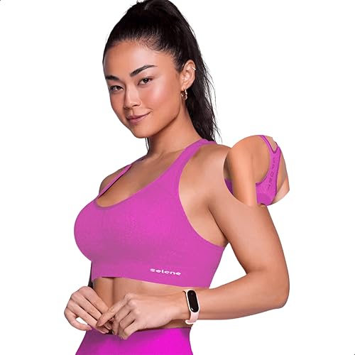SELENE Top Academia Treino Fitness Microfibra sem Costura de Poliamida, Magenta Mescla, G