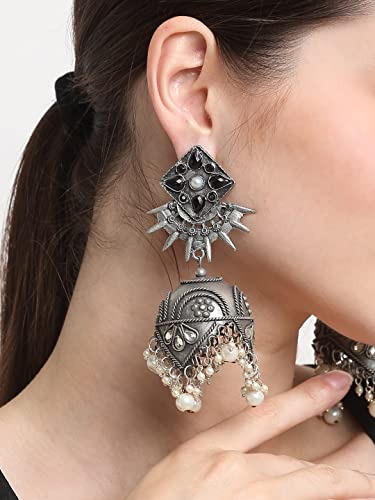 Celebrity Style Oxidised Silver Jhumki Earrings