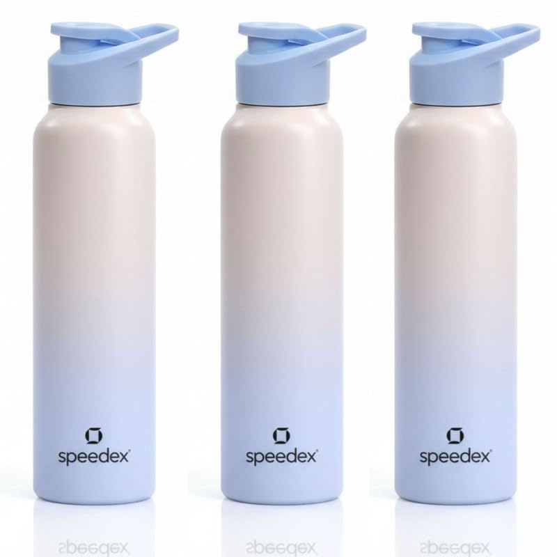 Image of Speedex Stainless Steel Water Bottle 1 Ltr, Leak Proof Sipper Cap, BIS Approved 1000 ml Metal Bottle For Daily, Office, School, Gym, Travel Use for Men, Women, Kids, Adults, Pink Blue, Set of 3