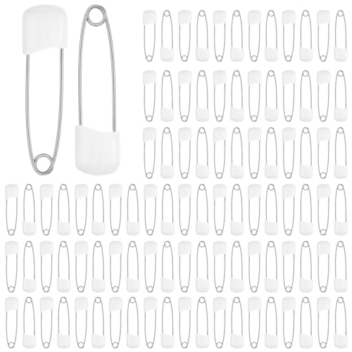 HJZHII 100PCS Safety Pins for Diaper, 2.2 Inch Plastic Head Cloth Diaper Nappy Pins with Locking Closures Stainless Steel Pins for Clothes, Sewing, Craft Supplies(100)