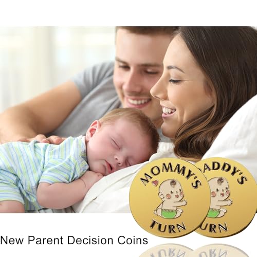 Image of New Dad Mom Gifts Funny Decision Making Coin, New Parent Mummy Daddy Pregnancy Women First Time to be Moms Dads St.Patrick's Day Easter Birthday Gifts Double Sided