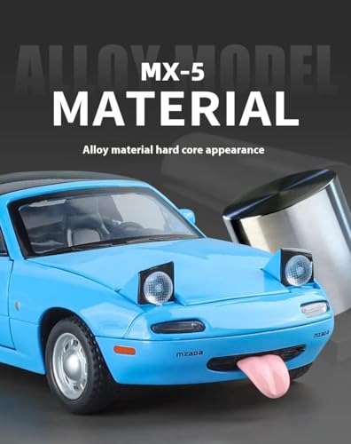 Image of 1:24 Mazda Miata MX-5 Diecast Model Car - Pull Back Metal Sports Toy Car with Light & Sound, Openable Doors - Collectible Toy Gift for Kids & Adults (Blue)