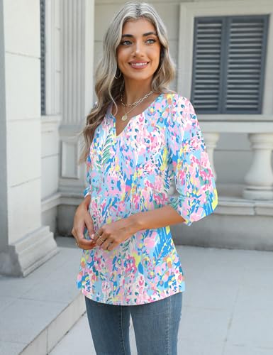 LUYAA 3/4 Length Sleeve Womens Tops Dressy Casual V-Neck Puff Sleeve Blouses Business Work Tunic Shirt S-XXL4