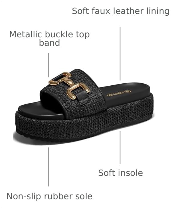 Image of Coutgo Womens Platform Sandals Raffia Espadrilles Metal Chain Slip on Open Toe Cute Beach Slide Sandals
