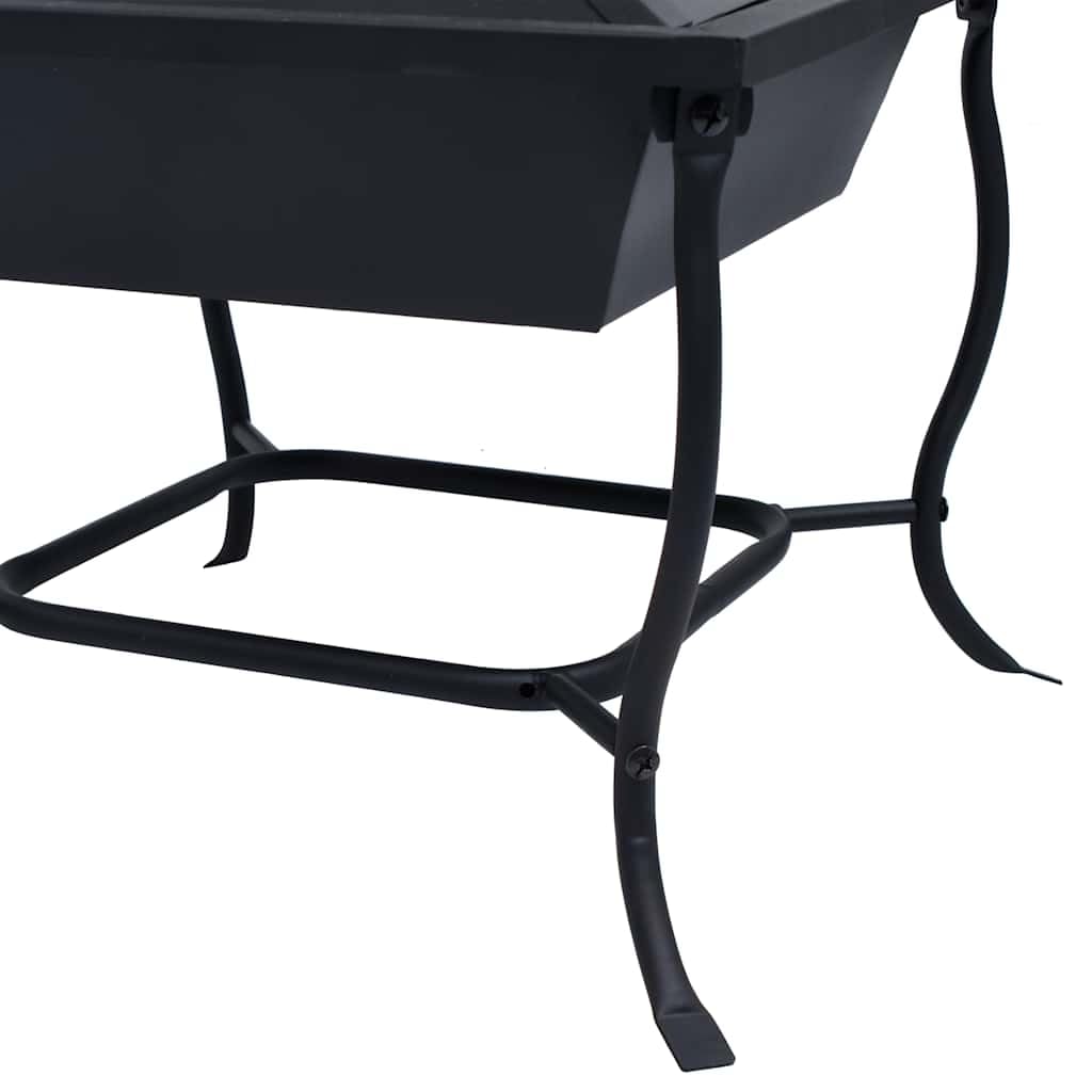 Braciere nero, 42 x 42 x 45 cm, in acciaio verniciato a polvere, con ciotola quadrata, griglia di protezione, attizzatoio in legno e calore, per giardino, terrazza, barbecue