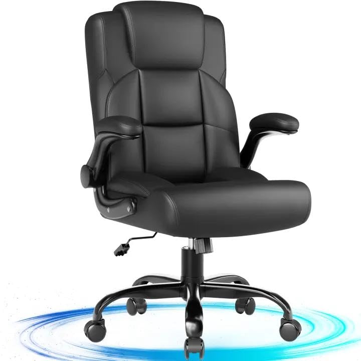 Bosmiller Ergonomischer Bürostuhl 150KG Verstellbare Schreibtischstuhl PU Leder Office Chair für Büro mit Hochklappbaren Armlehnen Computer Chefsessel