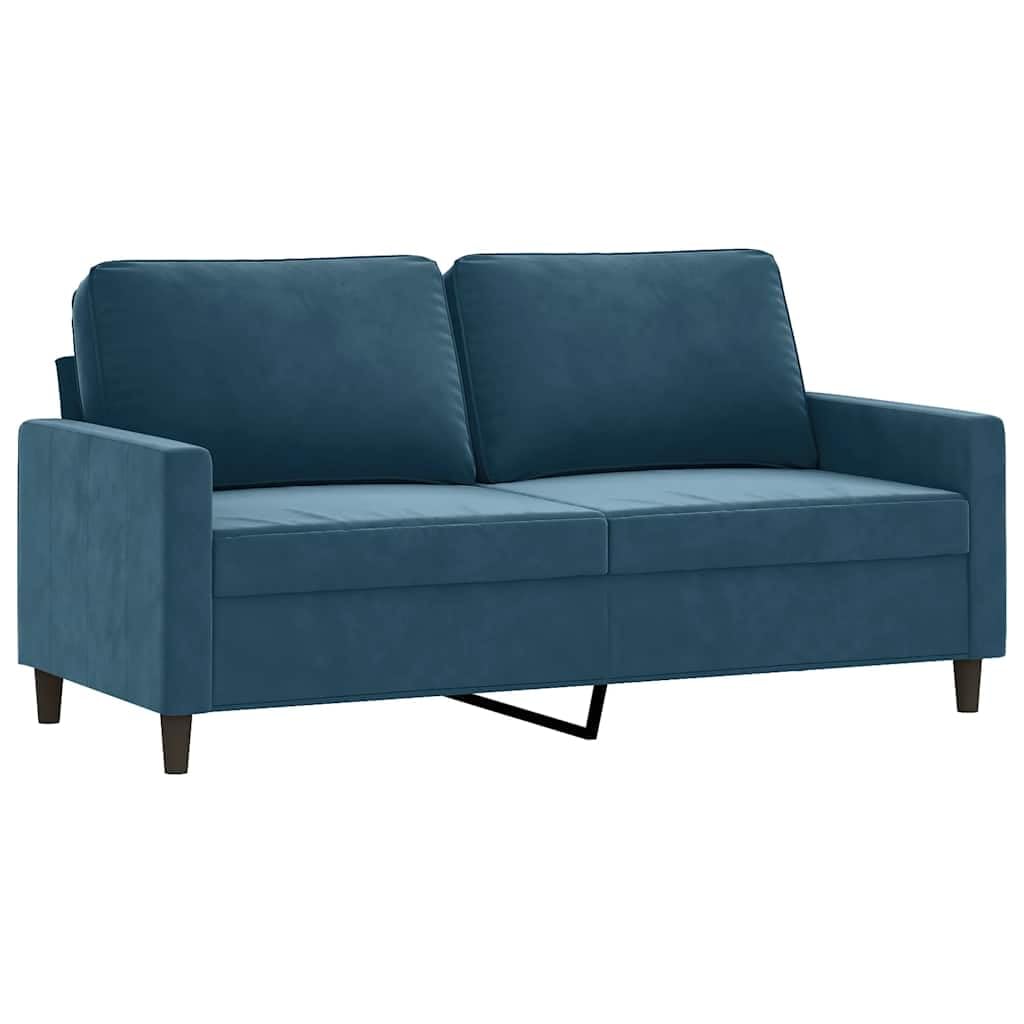 Divano 3 Pezzi Velluto Blu con Pouf | Struttura contropiastra e metallo, seduta imbottita, pouf multiuso, carico massimo 110 kg per sedile