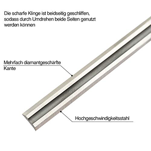Hobelmesser 82mm HSS GRAFF, Master Holz Ersatzmesser für Elektrohobel. Echte High Speed Steel Wendemesser für Handhobeln gängiger Elektrowerkzeugmarken (2 Stück, 35°)