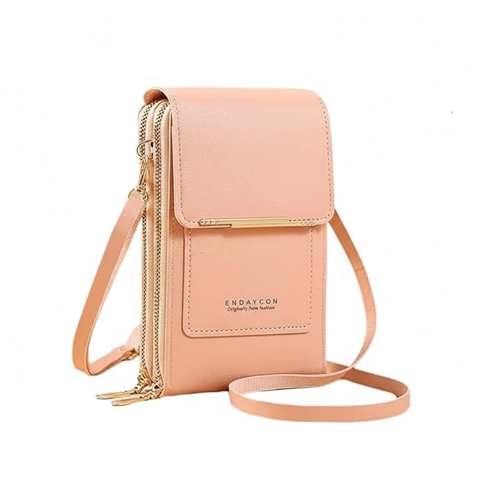 VKR Women’s Leather Crossbody Purse – Touchscreen Phone Purse with Adjustable Strap, Anti-Theft Small Crossbody Bag, Wallet & Credit Card Slots, Trendy Shoulder Sling Bag for Everyday Use (Pink)