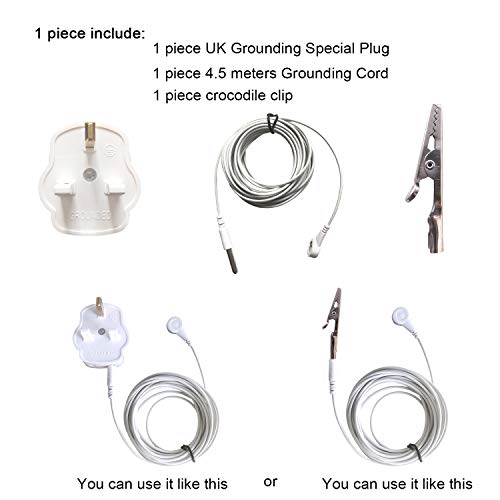UK Standard Grounding Cord Cable Plug with Alligator Clip use for Earthing Products Grounding sheet Pillowcase mat pad Ground Wrist strap Earth blanket with 100 kohm Safe Resistance 4.5 Meters