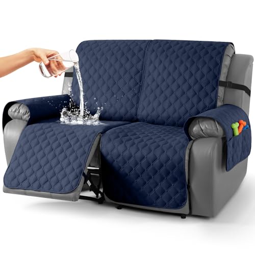Image of TAOCOCO 100% Waterproof Recliner Covers, Recliner Sofa Covers with Leg Straps, Reversible Recliner Couch Cover for Reclining Chair, Washable Couch Protector for Pets Kids(2 Seater, Dark Blue)
