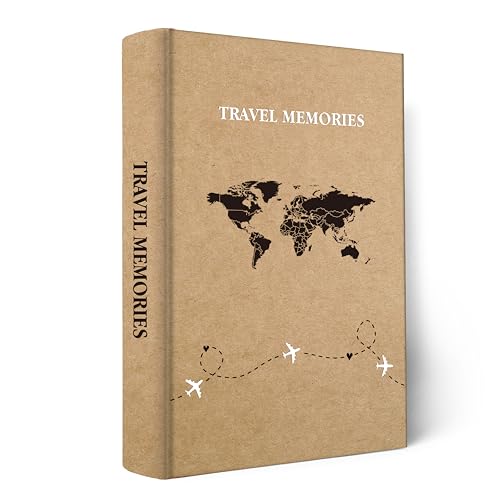 Holoary Album photo de 10 x 15 cm, 300 photos par page, 300 pochettes de 10 x 15 cm avec espace d'écriture, couverture en papier kraft, motif carte du monde,...