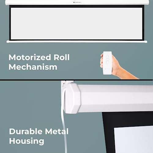 Image of ZEBRONICS PSM120A Motorised Projector Screen, 120 inches, Roll Mechanism, Supports 4K, Matte Finish, 4:3 Aspect Ratio, High Gain Fabric, Control Pod, Remote Control, Wall & Ceiling Mountable