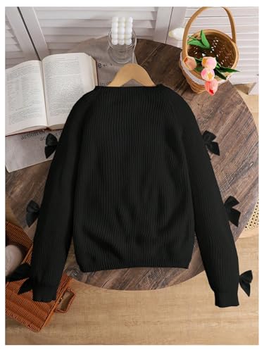 Girl's Cute Bow Sweaters Cutout Long Sleeve Knitted Pullovers Kawaii Fall Tops2