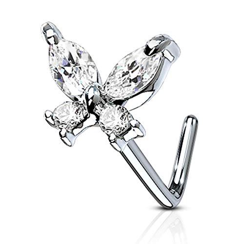 FIFTH CUE 20G CZ Butterfly 316L Surgical Steel L Bend Stud Nose Ring