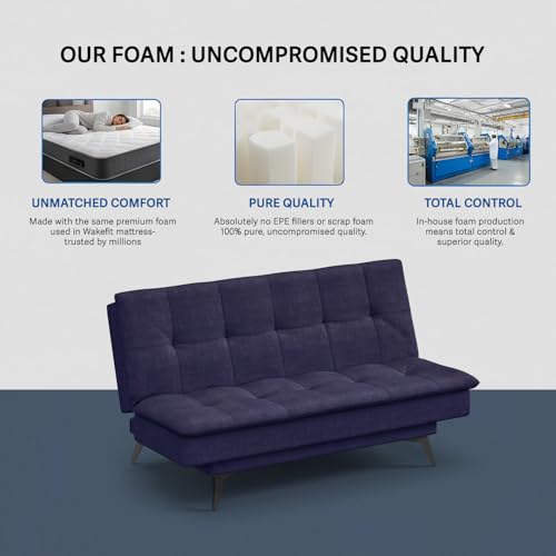 Image of Wakefit Flexia Sofa Cum Bed - Three Seater - Warpknit Series Blue