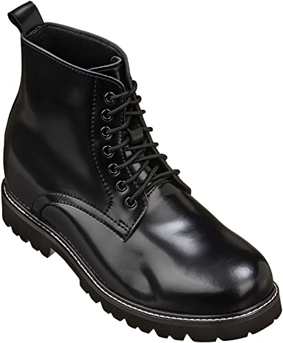 Image of CALTO Men's Invisible Height Increasing Elevator Shoes - Black Leather Round-Toe Lace-up Work Boots - 3.3 Inches Taller - K8710 - Size 6 D(M) US
