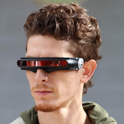 Flawless Eyewear Futuristic Space Alien Costume Party Cyclops Shield Colored Mirror Mono Lens Wrap Sunglasses 147Mm (Black Red) #TOP5