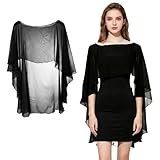 KSJEHW Capes de Gasa para Mujer Chal Bolero de Verano Bufanda Estola Elegante Capa Suaves y Ligeros para Vestidos de Noche (negro)