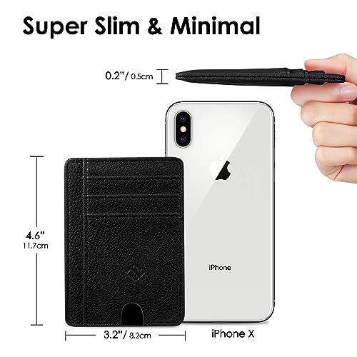 Image of FINTIE Slim Minimalist Front Pocket Wallet, RFID Blocking Credit Card Holder Card Cases with ID Window for Men Women (Black)