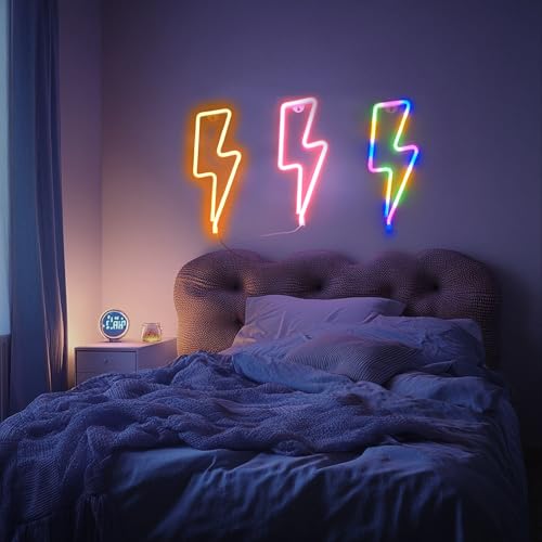 Image of 1 Pack Lightning Neon Sign Wall Decor,USB&Battery Powered LED Bolt Game Neon Light for Teen Girl Kid's Bedroom, Bar, Aesthetic,Christmas,Gaming Room, Party, Home, Wedding Party-Red