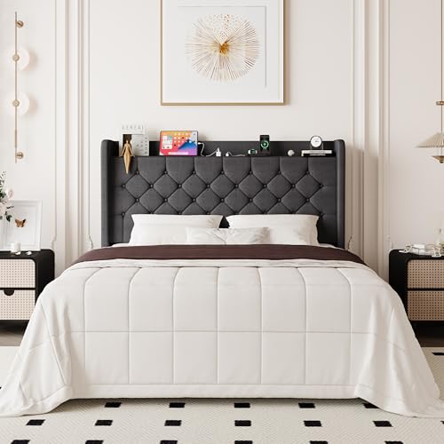 Allewie Queen Size Bed Frame, Storage Headboard with Charging Station,