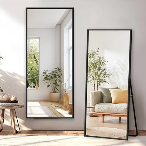 GlasFlength Full Length Mirror with Stand, 64"x21" Full Body Mirror with Aluminum Alloy Frame, Wall-Mounted/Leaning Against Wall/Standing Floor Mirror for Bedroom, Living Room, and Entryway Cover