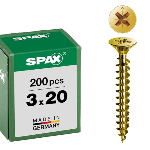 SPAX Universalschraube, 3,0 x 20 mm, 200 Stück, Kreuzschlitz Z1, Senkkopf, Vollgewinde, 4CUT, YELLOX A2L, gelb verzinkt, 1081020300203