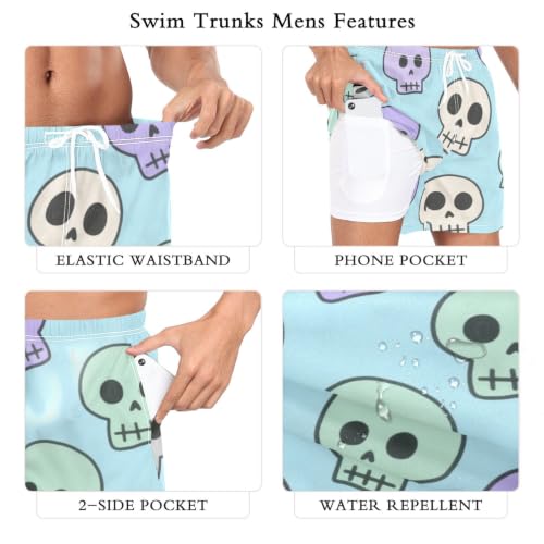 Bañador de natación premium azul con calaveras de secado rápido para hombre 6