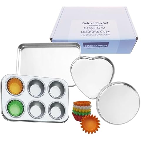 Quadrapoint Deluxe Pan Set Compatible with Easy Bake Ultimate Oven | Includes 60 Cupcake Liners THAT WILL FIT, UNLIKE OTHERS!! | Kids' Accessories for Cooking Easy Bake Oven Cake Mixes Cover