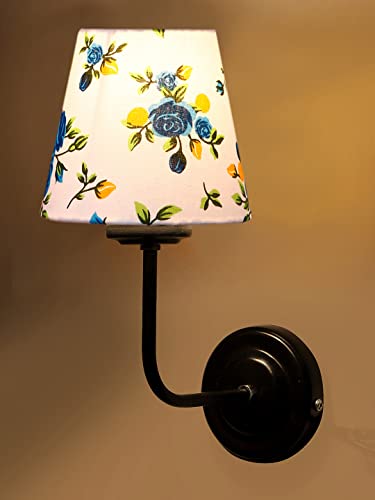Image of Wall Sconce Wall Lamp (H-10 Inches, Blue Floral) for Living Room /Bedroom, Hall, Study, Kids Room, Home Office, Balcony Decor | Black Metal Finish, Modern Indoor Wall Night Ambient Lighting