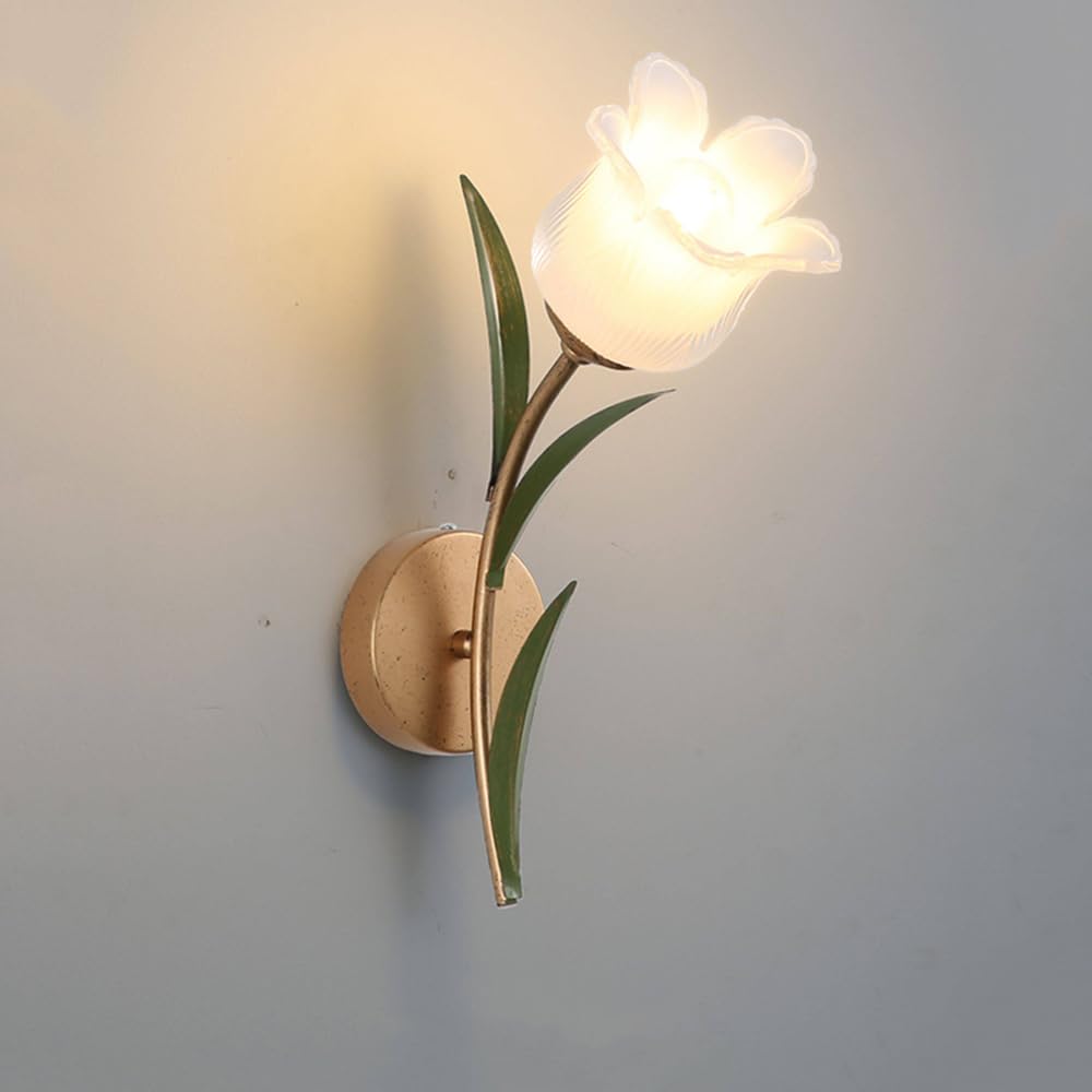 KBUUKYYXouy Mid Century Flower Wall Sconce Indoor Vintage Milk Glass Wall Light Fixture Antique Bathroom Vanity Wall Mounted Lamp Hardwired Modern Bedroom Wall Lighting for Living Room Aisle Hallway