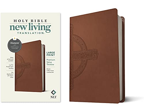 NLT Large Print Premium Value Thinline Bible, Filament Enabled (LeatherLike, Brown Celtic Cross)
