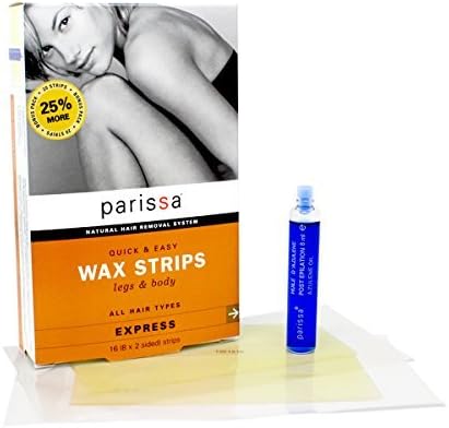 Legs & Body Wax Strips, Parissa Hair Removal Waxing Strips for Legs, Body, Bikini, Arms, Underarms with After care Azulene Oil, 20 Strips