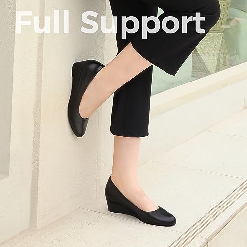 Image of Ankis Black Nude Silver Gold Wedges for Women, Low Heel Women's Wedge Comfortable Closed Toe Women Pumps Dress Shoes -2Inch