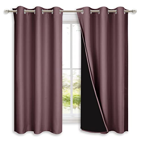 Image of NICETOWN 100% Blackout Short Curtains with Black Liners, 2 Panels, 37 inch W by 40 inch L, Dry Rose, Solid Thermal Insulated Full Blackout 2-Layer Lined Drapes, Energy Efficiency Window Draperies for Bedroom