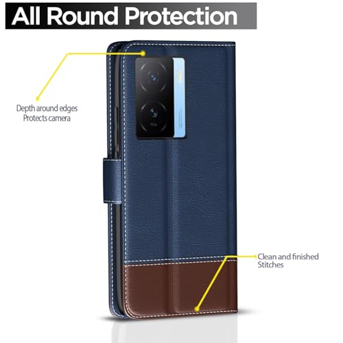 Image of Amazon Basics Flip Cover for iQOO Z7 5G / iQOO Z7s 5G | Wallet Style & Stand | Dual-Tone PU Leather Finish | Magnetic Flip Case (Blue & Brown)