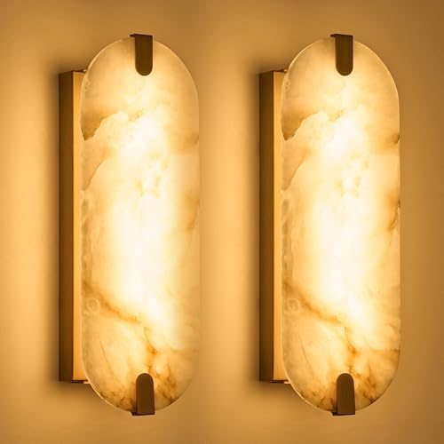 ZEROUNO Alabaster Wall Sconces, 14.2 inch Wall Sconce, Natural Ma...