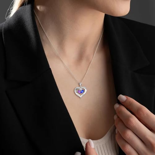925 Sterling Silver Custom Birthstone Name Necklace Engraved Heart Charm with Your Names - Ideal Gift for Women Mother’s Day Anniversaries College Graduation2