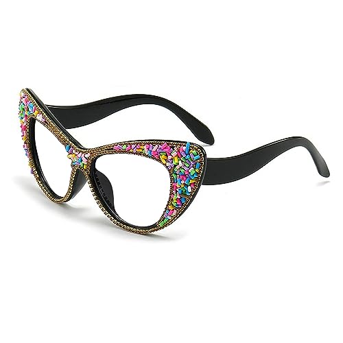 Melrose Diamond Jewelry Farsightedness Glasses Women's Unique Cat Eye Diamond Punk Reading Glasses (gold, 2.5)