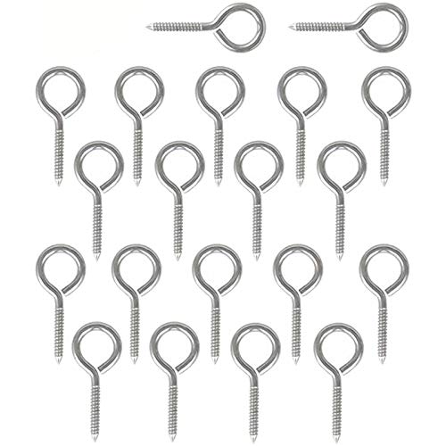 HEVERP 20Pcs 7/8 x 2 Inches Stainless Steel Screw Eyes/Outdoor Light Hanger/Plant Hook/Eye Hooks with Anchors