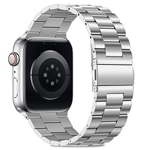 Image of HITZEE Compatible with Apple Watch Band 42 /41 /40 /38mm Business Stainless Steel Metal Strap Men Women Link Bands Compatible for iWatch SE3-1 Series 11 10 9 8 7 6 5-1, 38 /40 /41 /42mm Silver