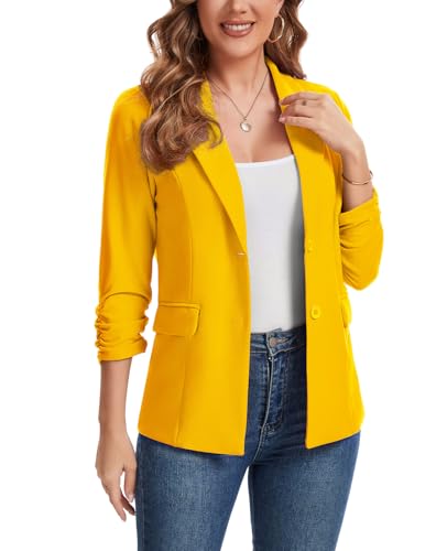 MINTLIMIT Womens 3/4 Sleeve Blazers Lapel Button Blazer Casual Work Office Suit Jackets with Pockets and Padded Shoulder2