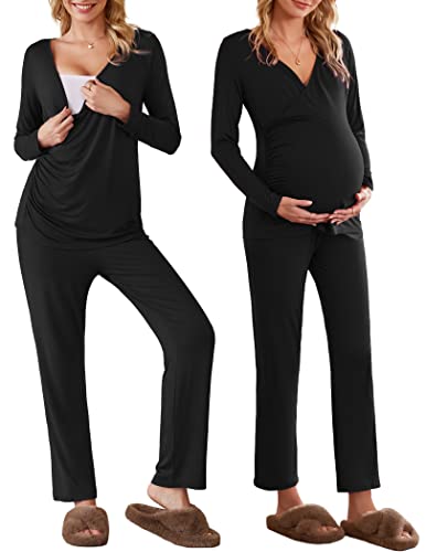 Image of Ekouaer Women's Maternity Nursing Pajamas Set Soft Pregnancy Breastfeeding Pj Set(S-XXL)