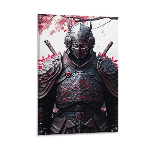 Peinture sur toile samouraï noir, tableau mural abstrait et affiche 30x45 - 5
