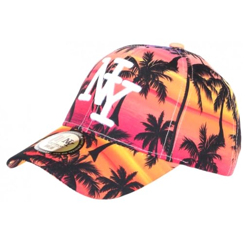 Casquette NY orange rose imprimé palmier pour homme et femme look sunset