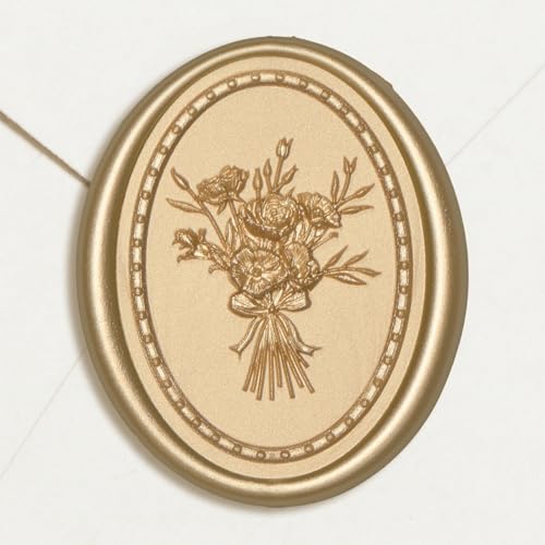 UNIQOOO Wax Seal Stickers - Vintage Photo Frame Floral Bouquet Wedding Invitation Envelope Seal Stickers 50 Pcs Self-Adhesive Light Gold Stickers Perfect for Invitation Christmas Gift Wrapping